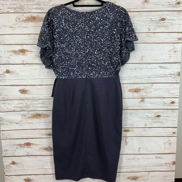 Adrianna Papell Beaded Flutter Sleeve Sheath Dress - Picture 6 of 8